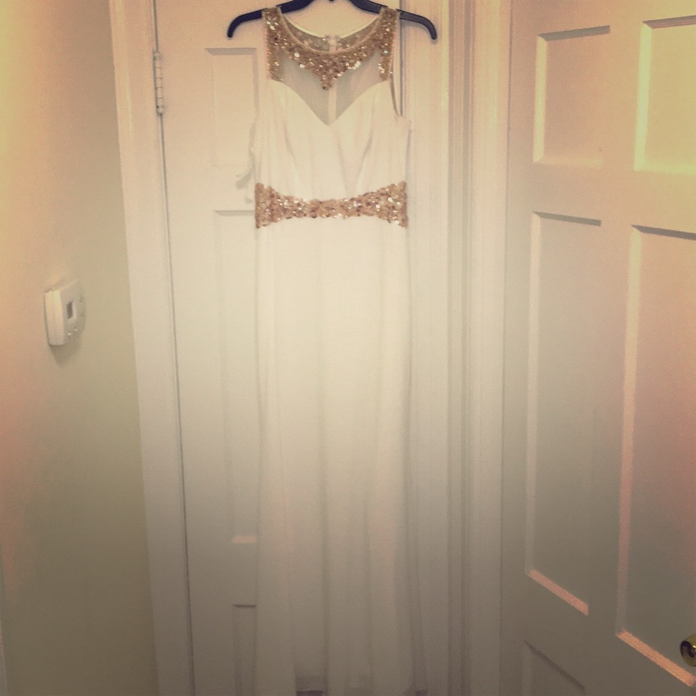 White Gown with Champagne and Rose Gold Beading